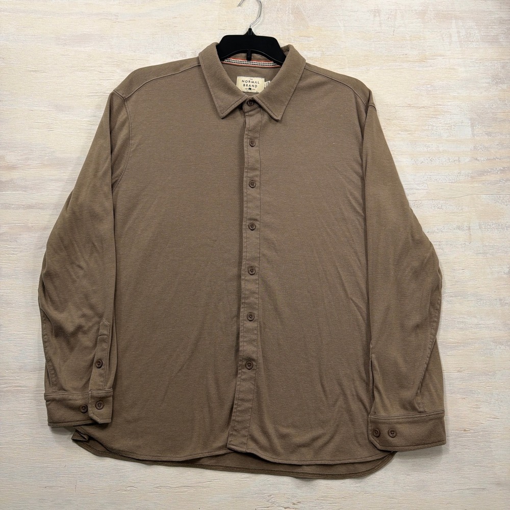 The Normal Brand Button Down Shirt XXL Long Sleeve Knit Brown Mens